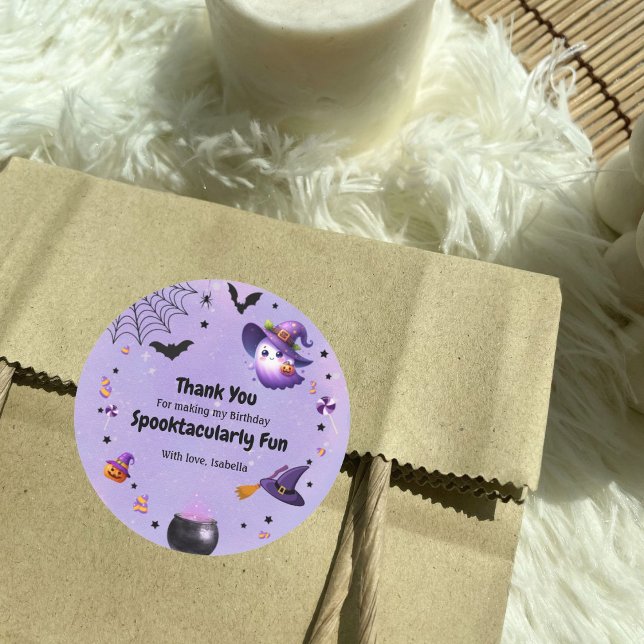 Spooktacular Danke Niedlich Ghost Halloween Lila Runder Aufkleber (Von Creator hochgeladen)