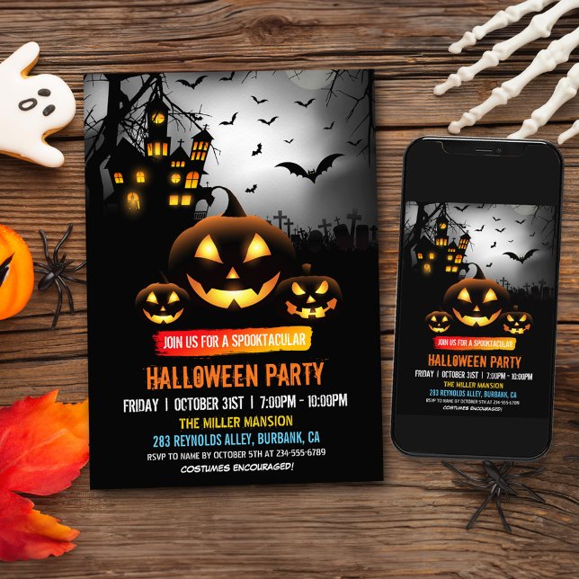 Spooktacular Dark Spuk House Halloween-Party Einladung (Embrace the Halloween spirit and create unforgettable memories with this chilling invitation.)