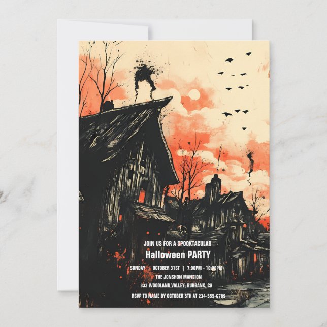 Spooktacular Dark Spuk House Halloween-Party I Einladung (Vorderseite)