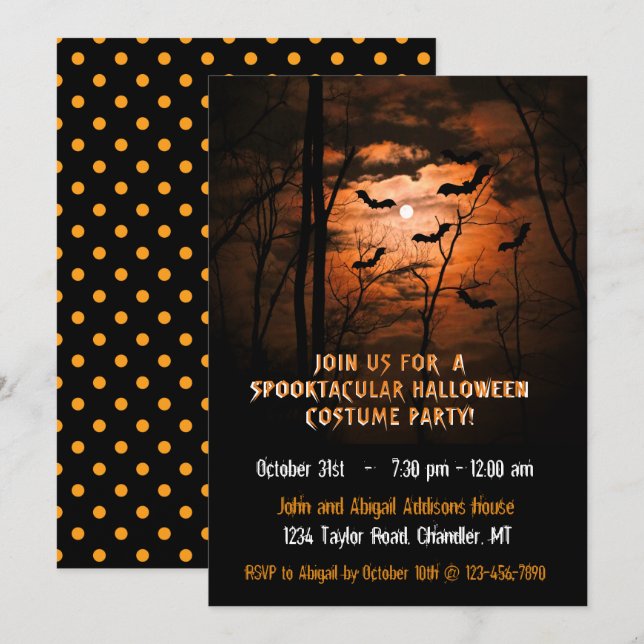 Spooktacular Full Moon Halloween Costume Party Einladung (Vorne/Hinten)