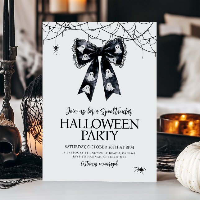 Spooktacular Ghost Bow Coquette Halloween-Party Einladung (Von Creator hochgeladen)