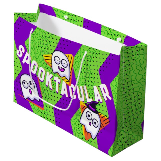 Spooktacular Ghosts Green Party Bag Große Geschenktüte (Vorderseite Schrägansicht)
