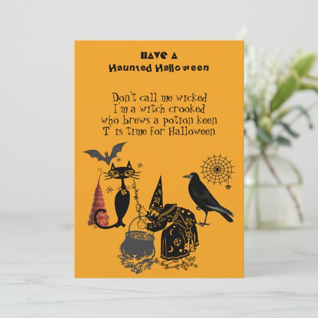 Spooktacular Halloween Gedicht Black Cat Raven Hex (Stehend Vorderseite)