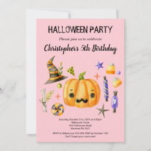 Spooktacular Halloween Kindergeburtstag Party Pink Einladung