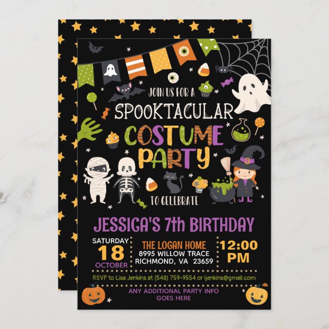 Spooktacular Kostüm Party Halloween Geburtstag Einladung (Vorne/Hinten)