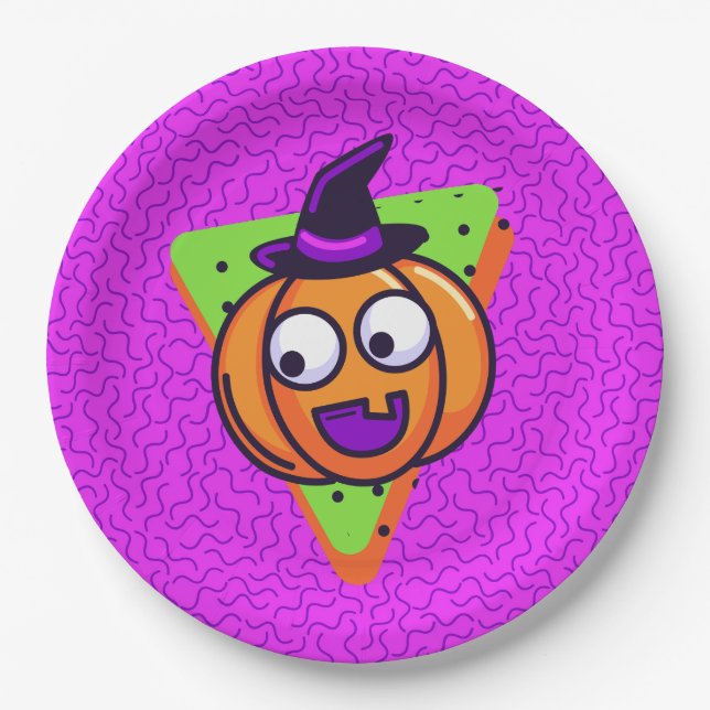 Spooktacular Kürbis-Halloween-Teller - Lila Pappteller (Vorderseite)