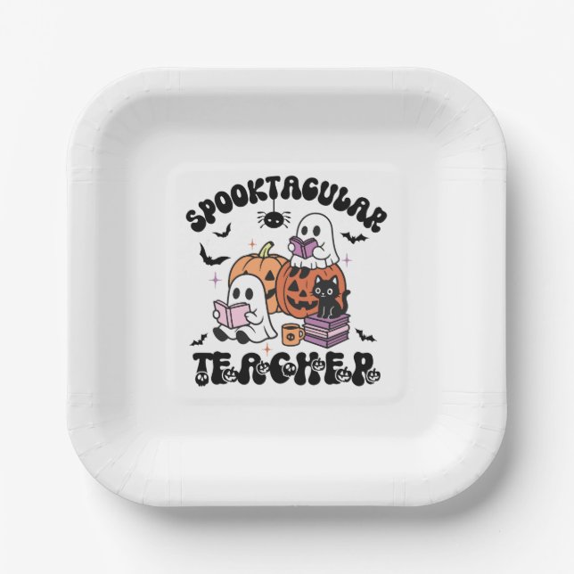 Spooktacular Lehrerin Ghosts Halloween Pappteller (Vorderseite)