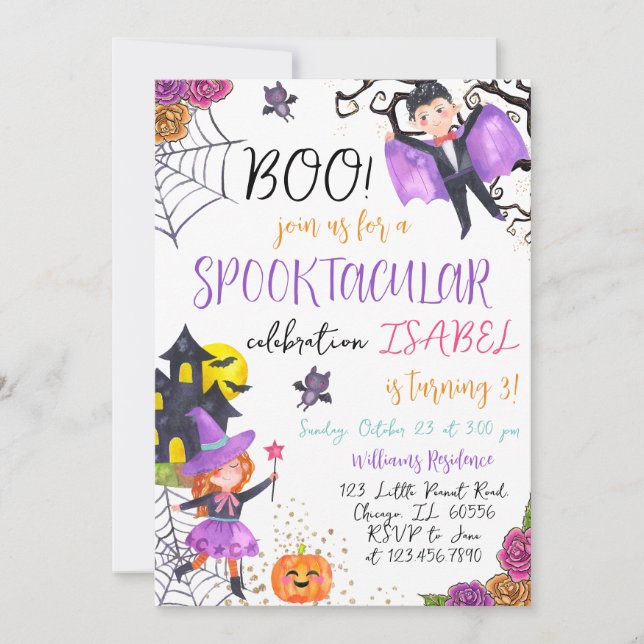 Spooktacular Lila Pink Halloween Geburtstag Einladung (Vorderseite)