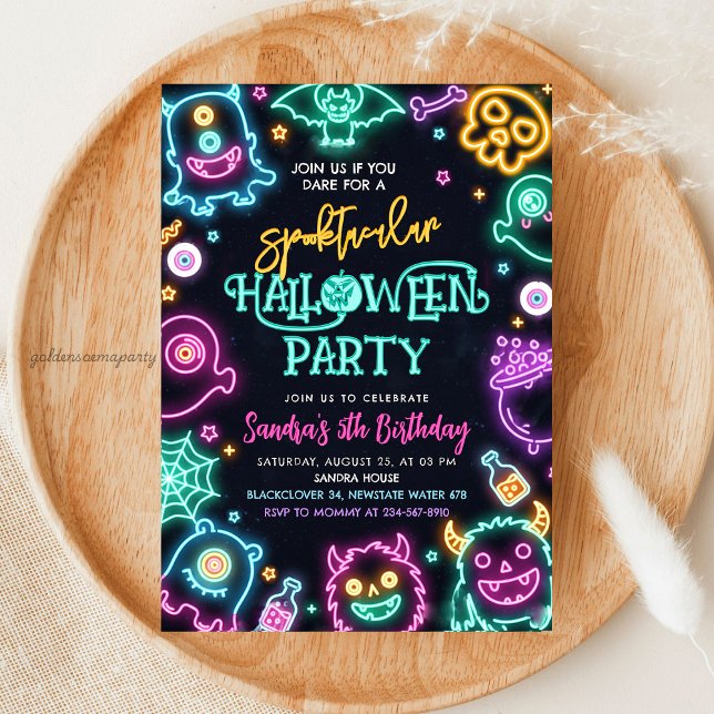 Spooktacular Neon Halloween Einladung (Halloween birthday invitation, neon Halloween invite)