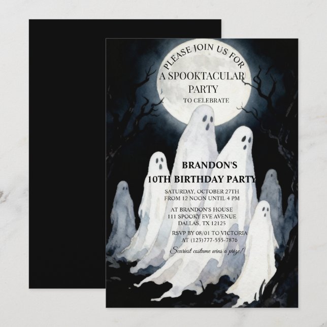 Spooktacular Party Halloween Ghost 10. Geburtstag Einladung (Vorne/Hinten)