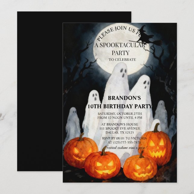 Spooktacular Party Halloween Ghost 10. Geburtstag Einladung (Vorne/Hinten)