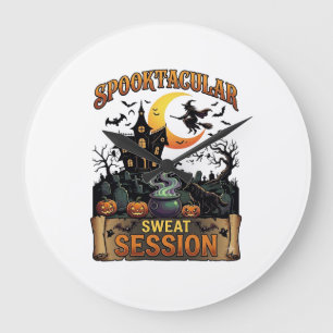 Spooktacular Schweiß-Session Spukhaus Hexe Cau Große Wanduhr