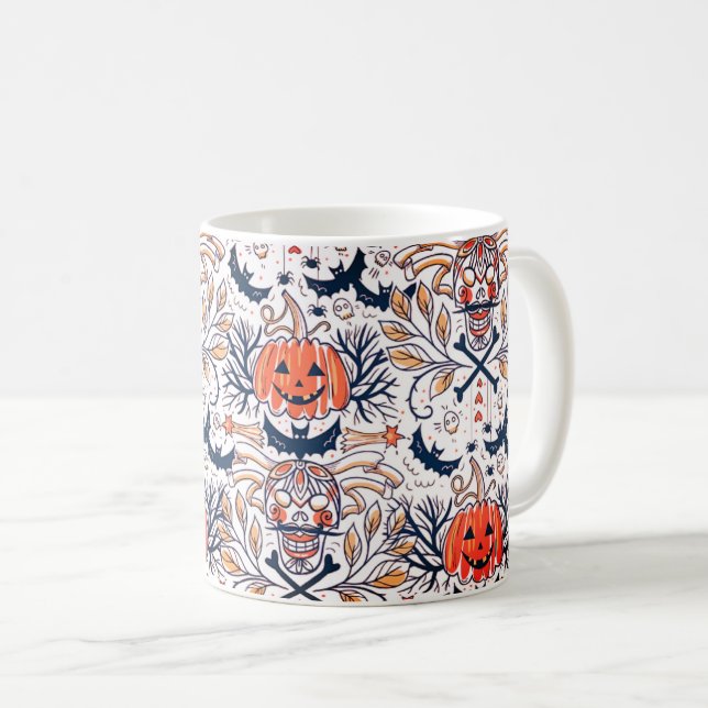 Spooktaculare Fun Halloween Pattern Wraparound Kaffeetasse (VorderseiteRechts)