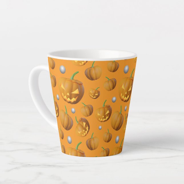 Spooky 3D Jack O'Lantern & Pumpkin Pattern Milchtasse (Linke Ecke)