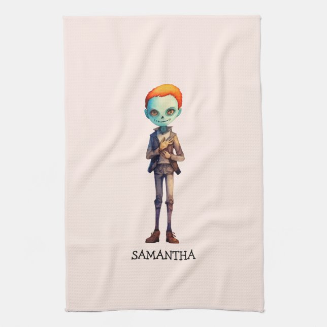 Spooky, aber Niedlich Zombie Kid - Adorable Macabr Geschirrtuch (Vertikal)