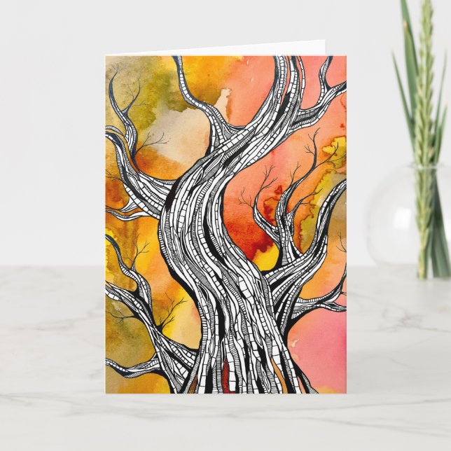 Spooky Abstract Tree Pen Drawing Art Greeting Card Karte (Vorderseite)