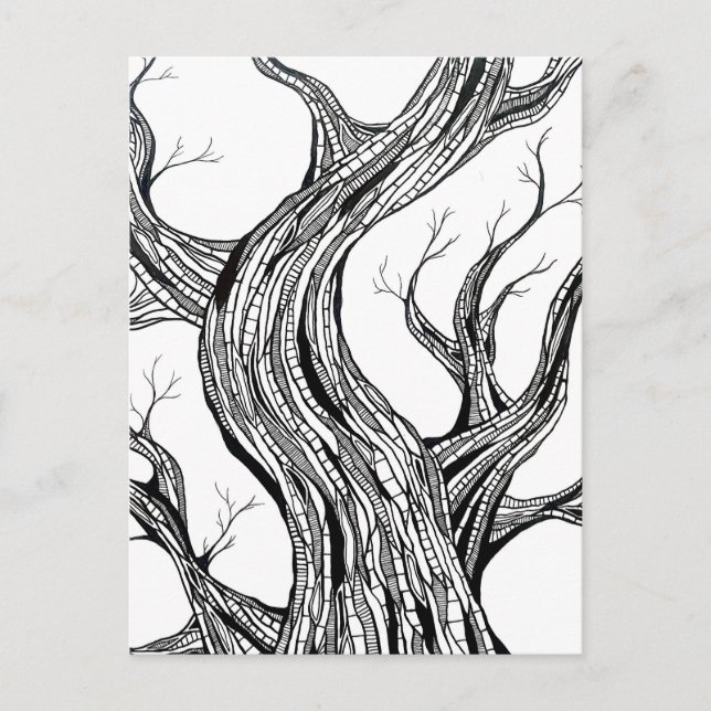 Spooky Abstract Tree Pen Drawing Art Postkarte (Vorderseite)