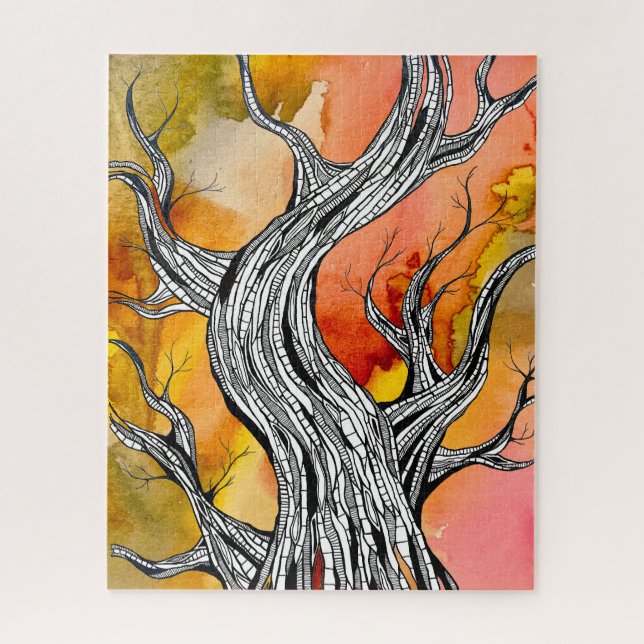Spooky Abstract Tree Pen Drawing Art Puzzle (Vertikal)