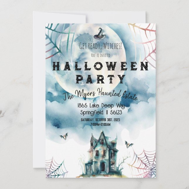 Spooky Adult Halloween-Party bereit Hexen Einladung (Vorderseite)