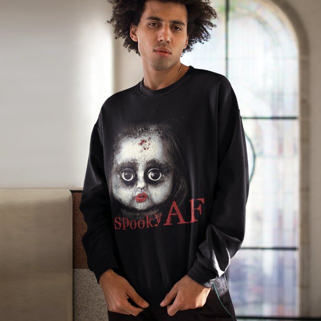 Spooky AF Creepy Goth Doll Face Halloween Sweatshirt (Von Creator hochgeladen)