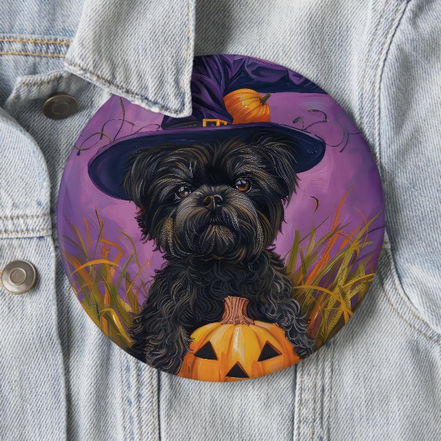 Spooky Affenpinscher Halloween Hexe und Pumpkin Button (Beispiel)