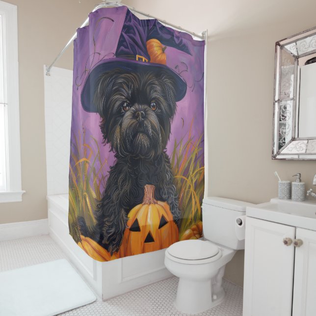 Spooky Affenpinscher Halloween Hexe und Pumpkin Duschvorhang (Beispiel)