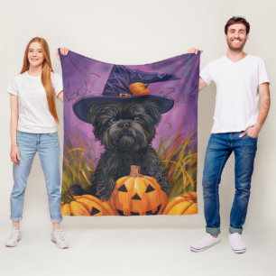 Spooky Affenpinscher Halloween Hexe und Pumpkin Fleecedecke