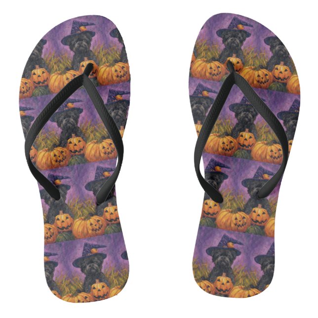 Spooky Affenpinscher Halloween Hexe und Pumpkin Flip Flops (Fußbett)