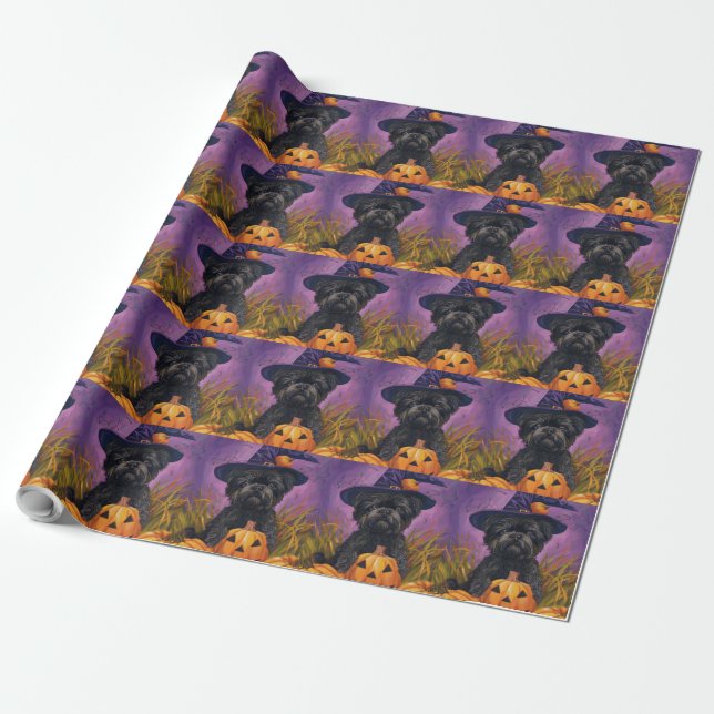 Spooky Affenpinscher Halloween Hexe und Pumpkin Geschenkpapier (Ungerollt)