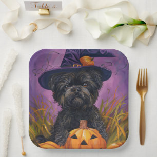 Spooky Affenpinscher Halloween Hexe und Pumpkin Pappteller