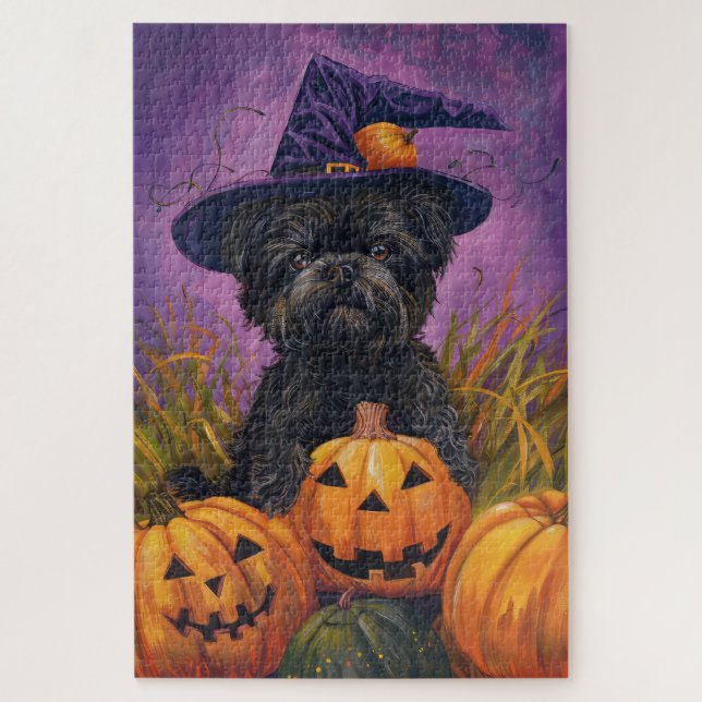 Spooky Affenpinscher Halloween Hexe und Pumpkin Puzzle (Vertikal)