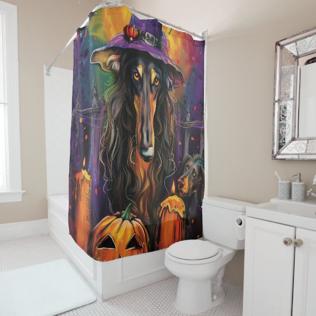 Spooky Afghan Hound Halloween Hexe und Pumpkin Duschvorhang (Beispiel)