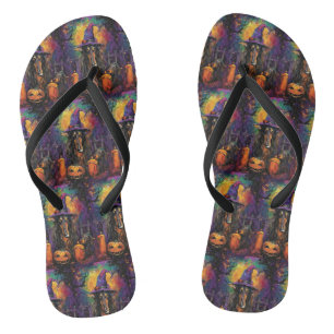 Spooky Afghan Hound Halloween Hexe und Pumpkin Flip Flops