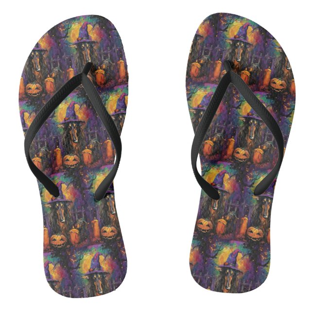 Spooky Afghan Hound Halloween Hexe und Pumpkin Flip Flops (Fußbett)