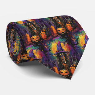 Spooky Afghan Hound Halloween Hexe und Pumpkin Krawatte