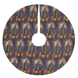 Spooky Afghan Hound Halloween Hexe und Pumpkin Polyester Weihnachtsbaumdecke