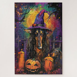 Spooky Afghan Hound Halloween Hexe und Pumpkin Puzzle
