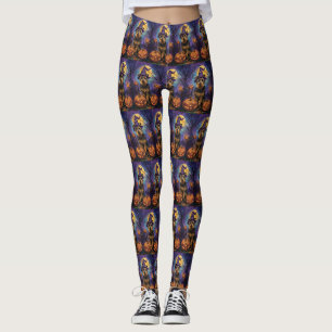 Spooky Airedale Halloween Hexe und Pumpkin Leggings