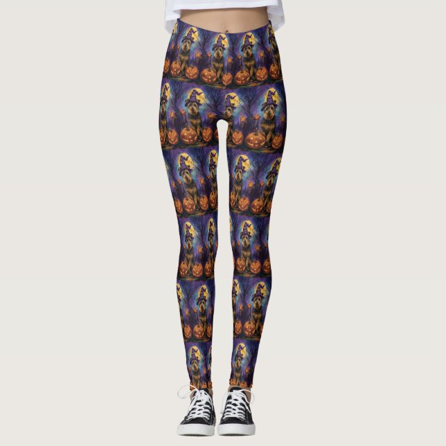 Spooky Airedale Halloween Hexe und Pumpkin Leggings (Vorderseite)