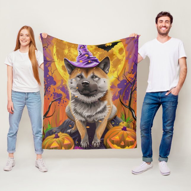Spooky Akita Halloween Hexe und Pumpkin Fleecedecke (Beispiel)