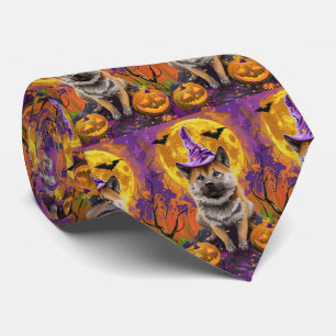Spooky Akita Halloween Hexe und Pumpkin Krawatte