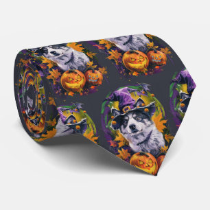 Spooky Akita Halloween Hexe und Pumpkin Krawatte