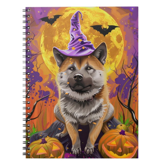 Spooky Akita Halloween Hexe und Pumpkin Notizblock (Vorderseite)