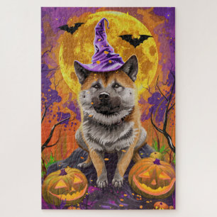 Spooky Akita Halloween Hexe und Pumpkin Puzzle
