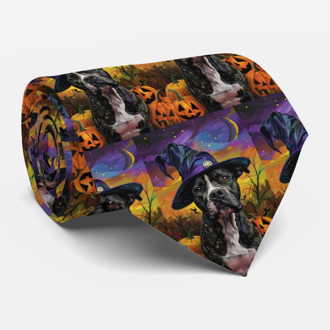 Spooky American Staffordshire Halloween Pumpkin Krawatte (Gerollt)