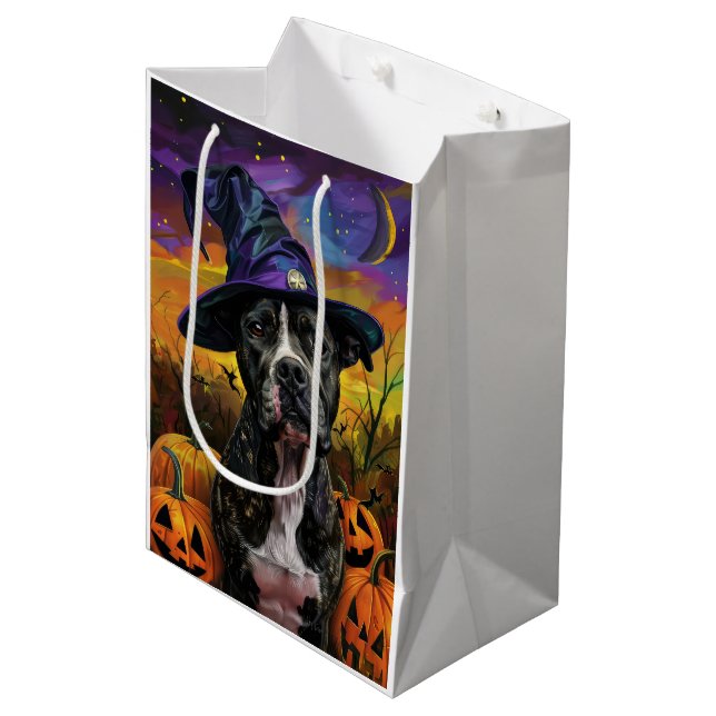 Spooky American Staffordshire Halloween Pumpkin Mittlere Geschenktüte (Vorderseite Schrägansicht)