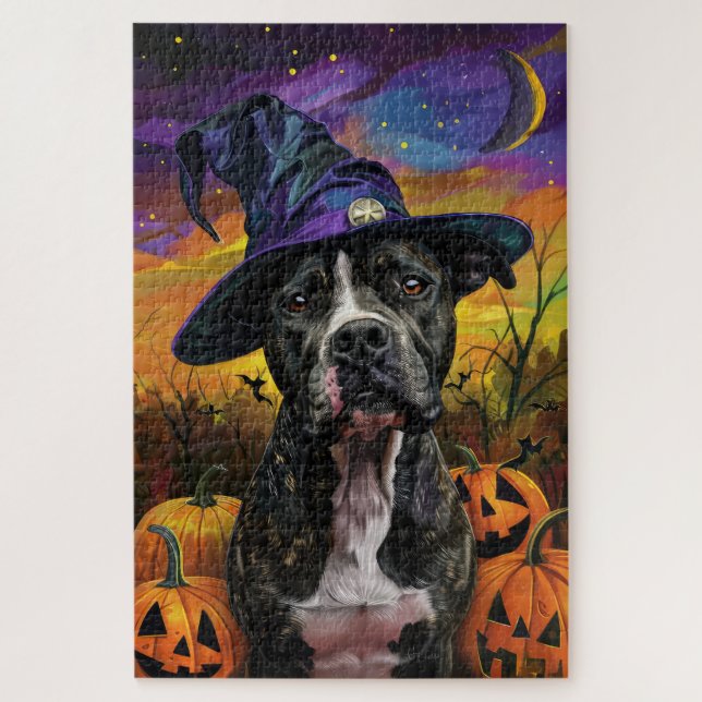 Spooky American Staffordshire Halloween Pumpkin Puzzle (Vertikal)