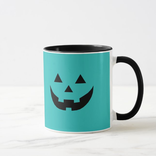 Spooky aquamarine Kürbislaterne Kürbis Halloween Tasse (Rechts)