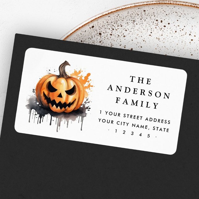Spooky Aquarellfarbe Jack-o-Lantern Rücksendeadres Adressaufkleber (Spooky watercolor Jack-o-Lantern return address Label)