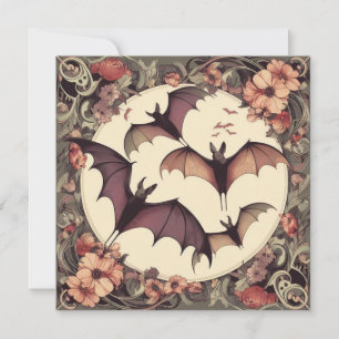 Spooky Art Nouveau Bats Illustration Hübscher Horr Einladung